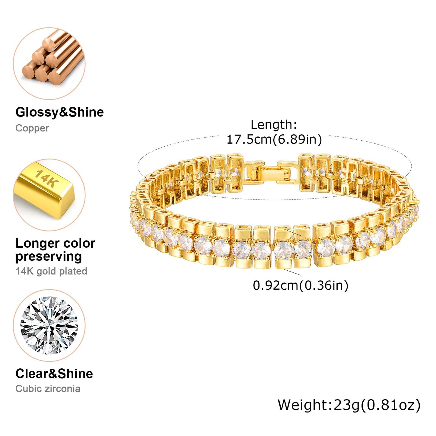 18Kt Gold-Plated- Chunky Cubic Zirconia Link Bracelets