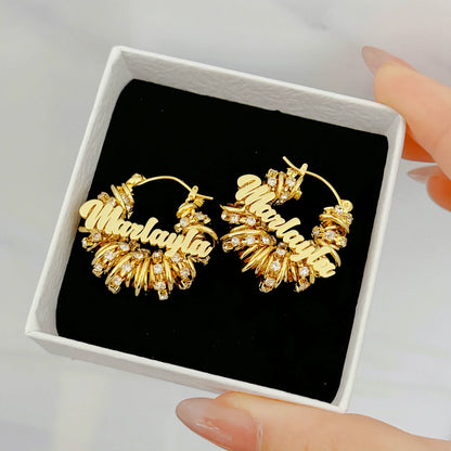 Tennis Chain Nameplate Ear Rings