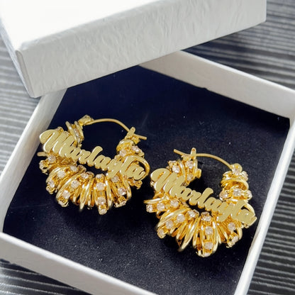 Tennis Chain Nameplate Ear Rings