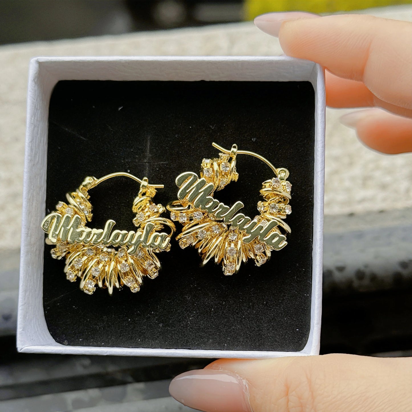 Tennis Chain Nameplate Ear Rings