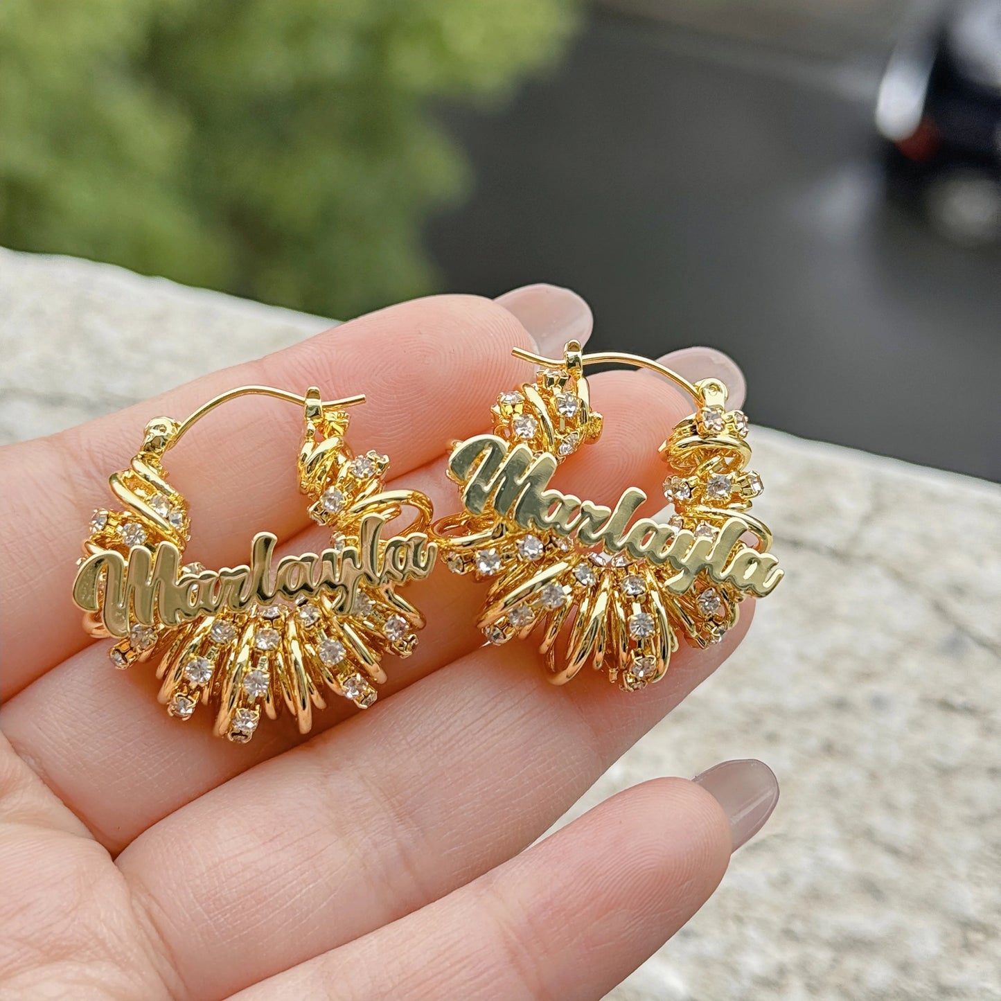 Tennis Chain Nameplate Ear Rings