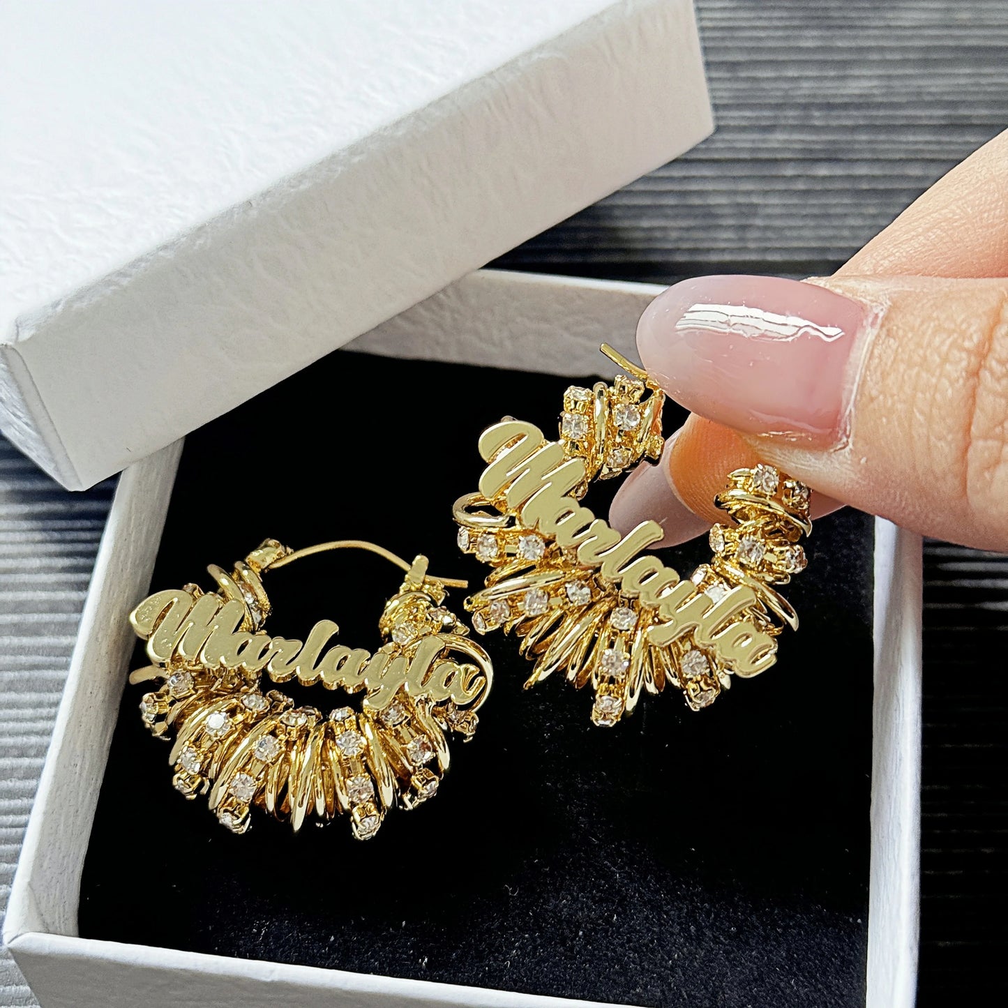 Tennis Chain Nameplate Ear Rings