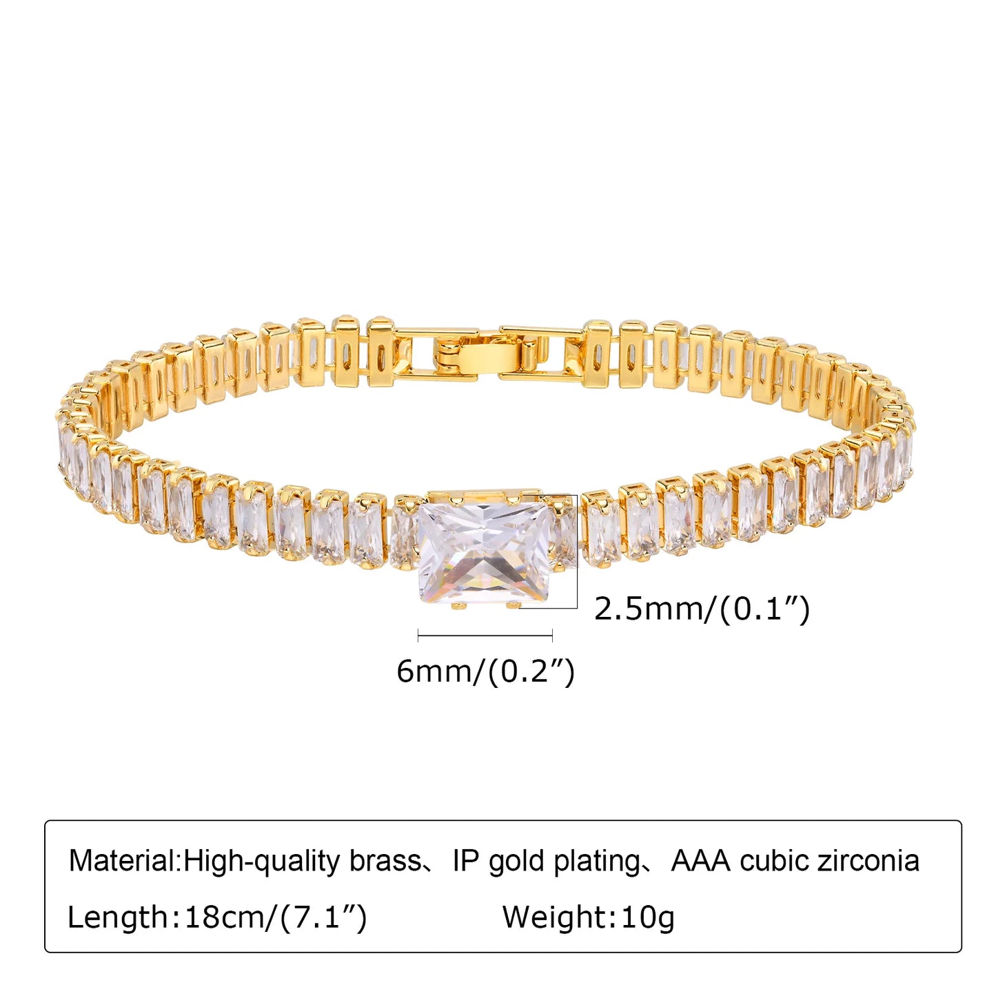 18Kt Gold-Plated- Chunky Cubic Zirconia Link Bracelets Watch Strap Design, Stackable Jewelry