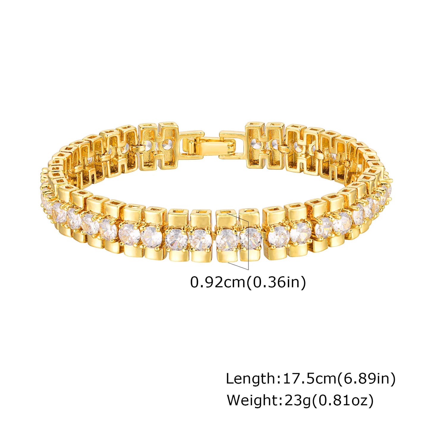 18Kt Gold-Plated- Chunky Cubic Zirconia Link Bracelets Watch Strap Design, Stackable Jewelry
