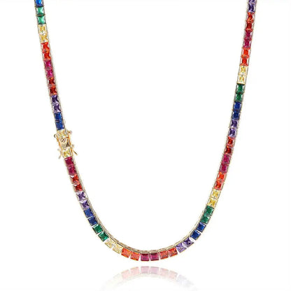 Iced Rainbow Colorful Tennis Necklace