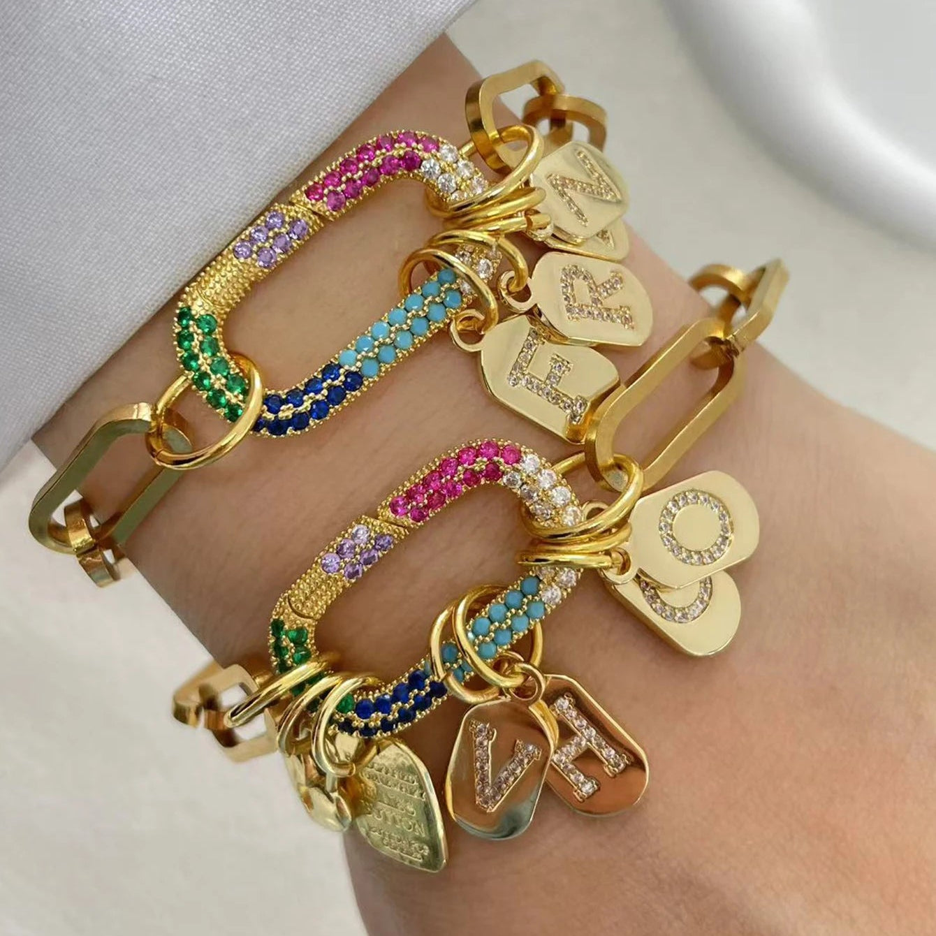 Initial Letter Gold Screw Clasp Link Chain