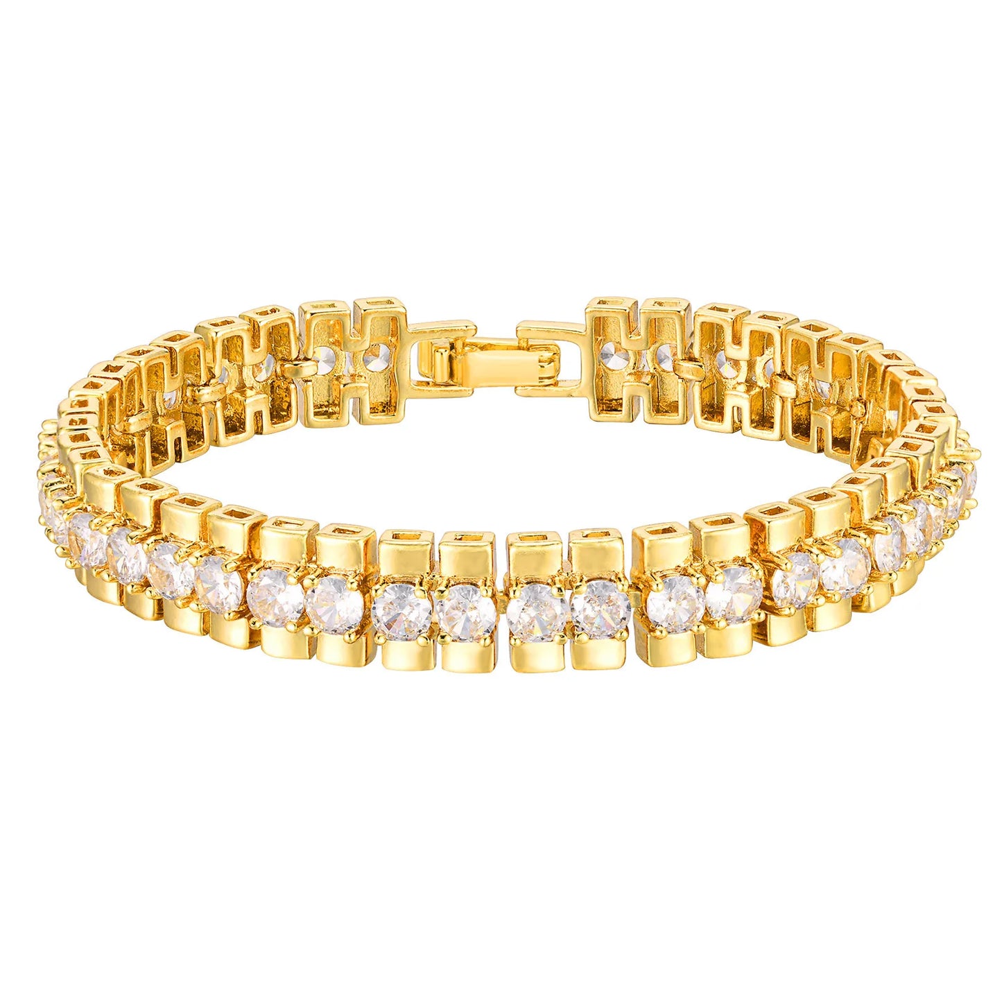 18Kt Gold-Plated- Chunky Cubic Zirconia Link Bracelets Watch Strap Design, Stackable Jewelry