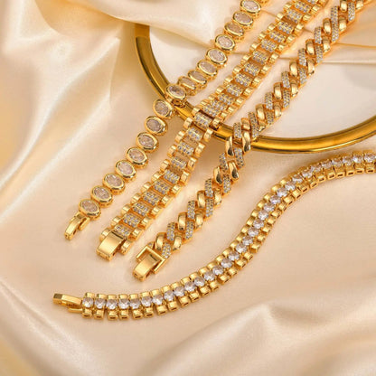 18Kt Gold-Plated- Chunky Cubic Zirconia Link Bracelets
