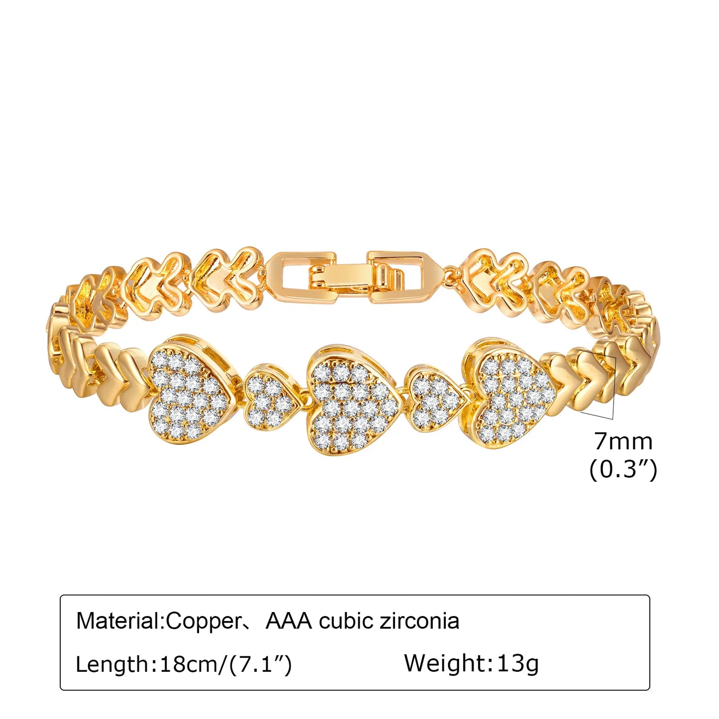 18Kt Gold-Plated- Chunky Cubic Zirconia Link Bracelets Watch Strap Design, Stackable Jewelry