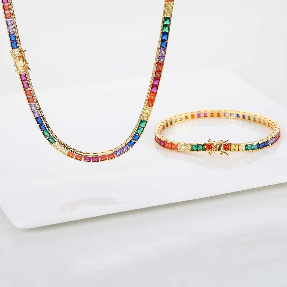 Iced Rainbow Colorful Tennis Necklace