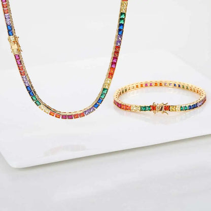 Iced Rainbow Colorful Tennis Necklace