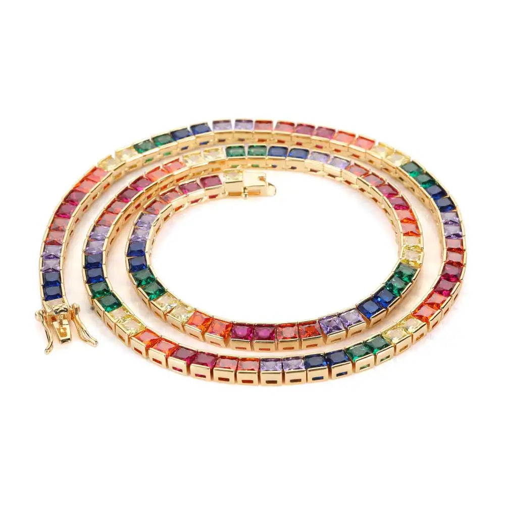 Iced Rainbow Colorful Tennis Necklace