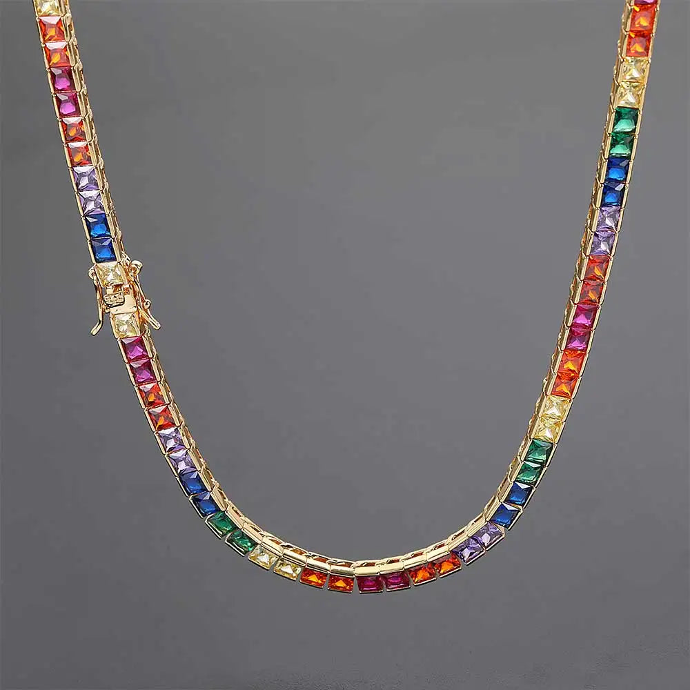 Iced Rainbow Colorful Tennis Necklace
