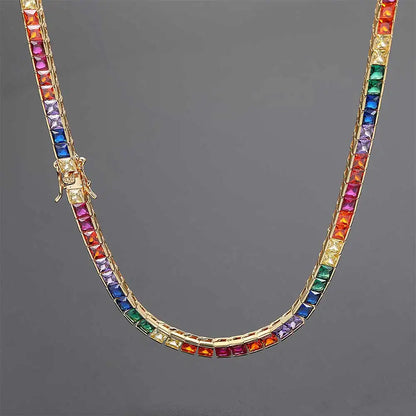 Iced Rainbow Colorful Tennis Necklace