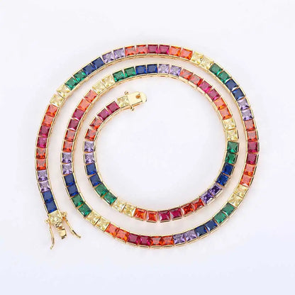Iced Rainbow Colorful Tennis Necklace