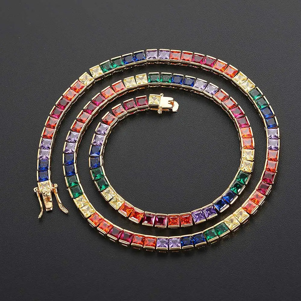 Iced Rainbow Colorful Tennis Necklace