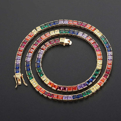 Iced Rainbow Colorful Tennis Necklace