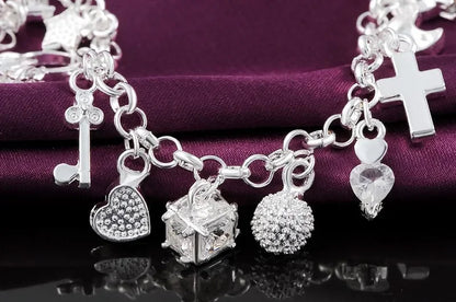 Pretty Heart Chain Sterling Bracelet