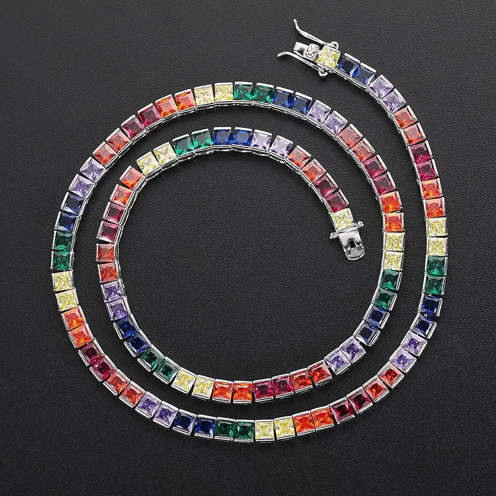 Iced Rainbow Colorful Tennis Necklace