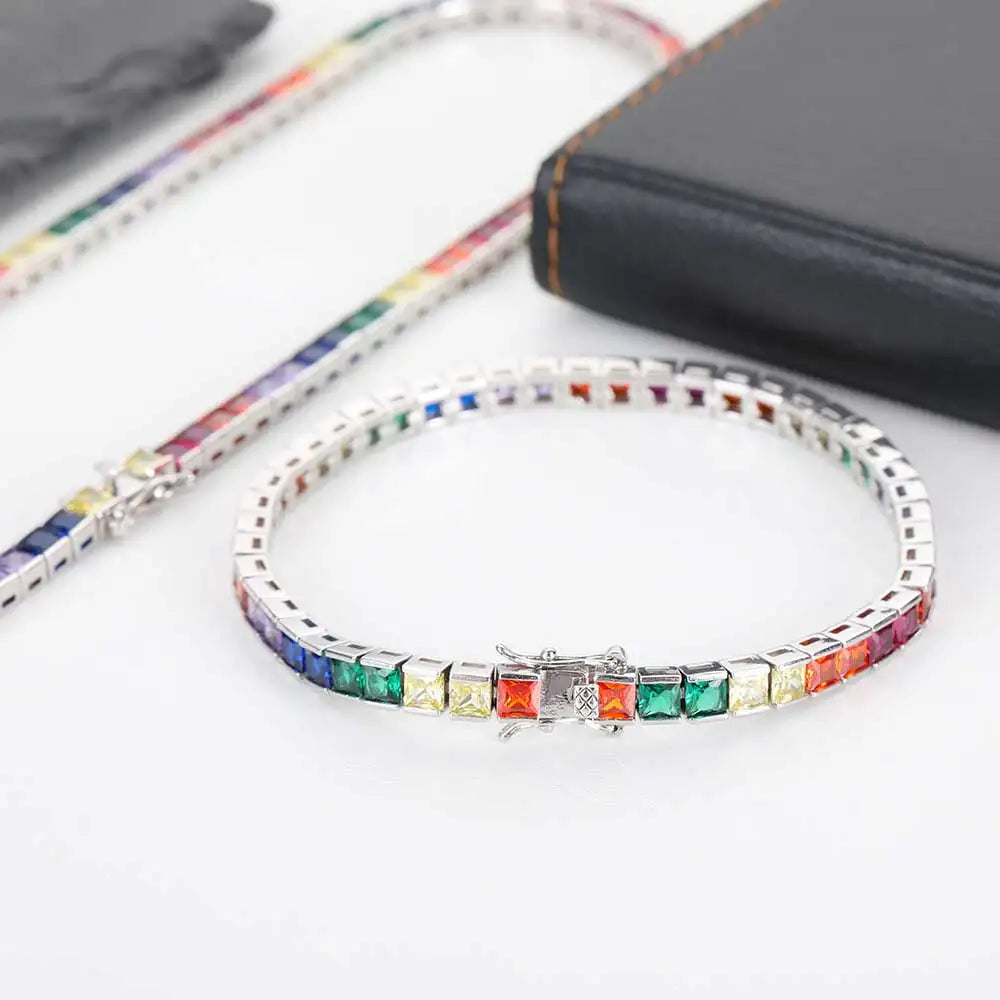 Iced Rainbow Colorful Tennis Necklace