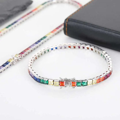 Iced Rainbow Colorful Tennis Necklace