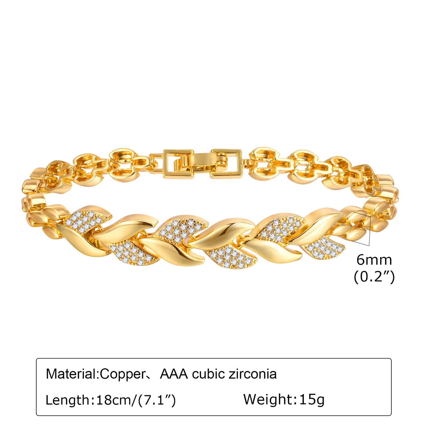 18Kt Gold-Plated- Chunky Cubic Zirconia Link Bracelets Watch Strap Design, Stackable Jewelry