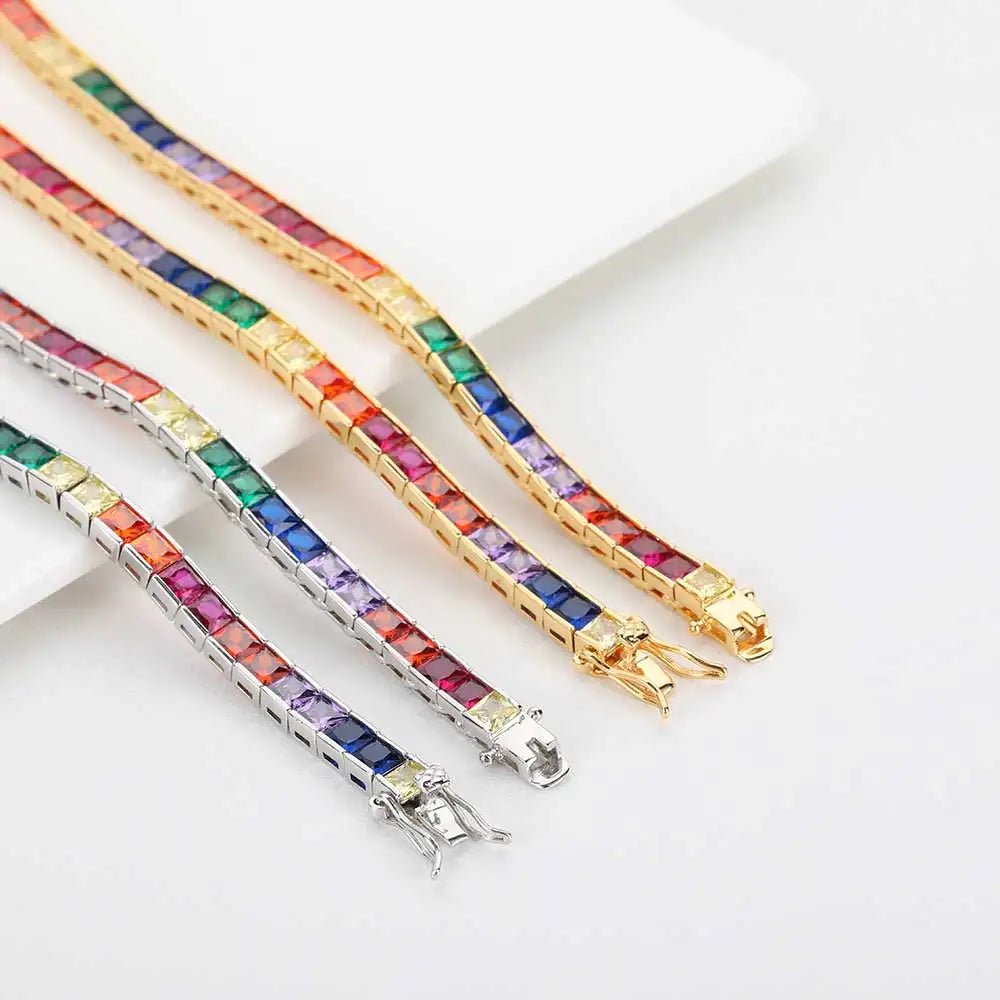 Iced Rainbow Colorful Tennis Necklace