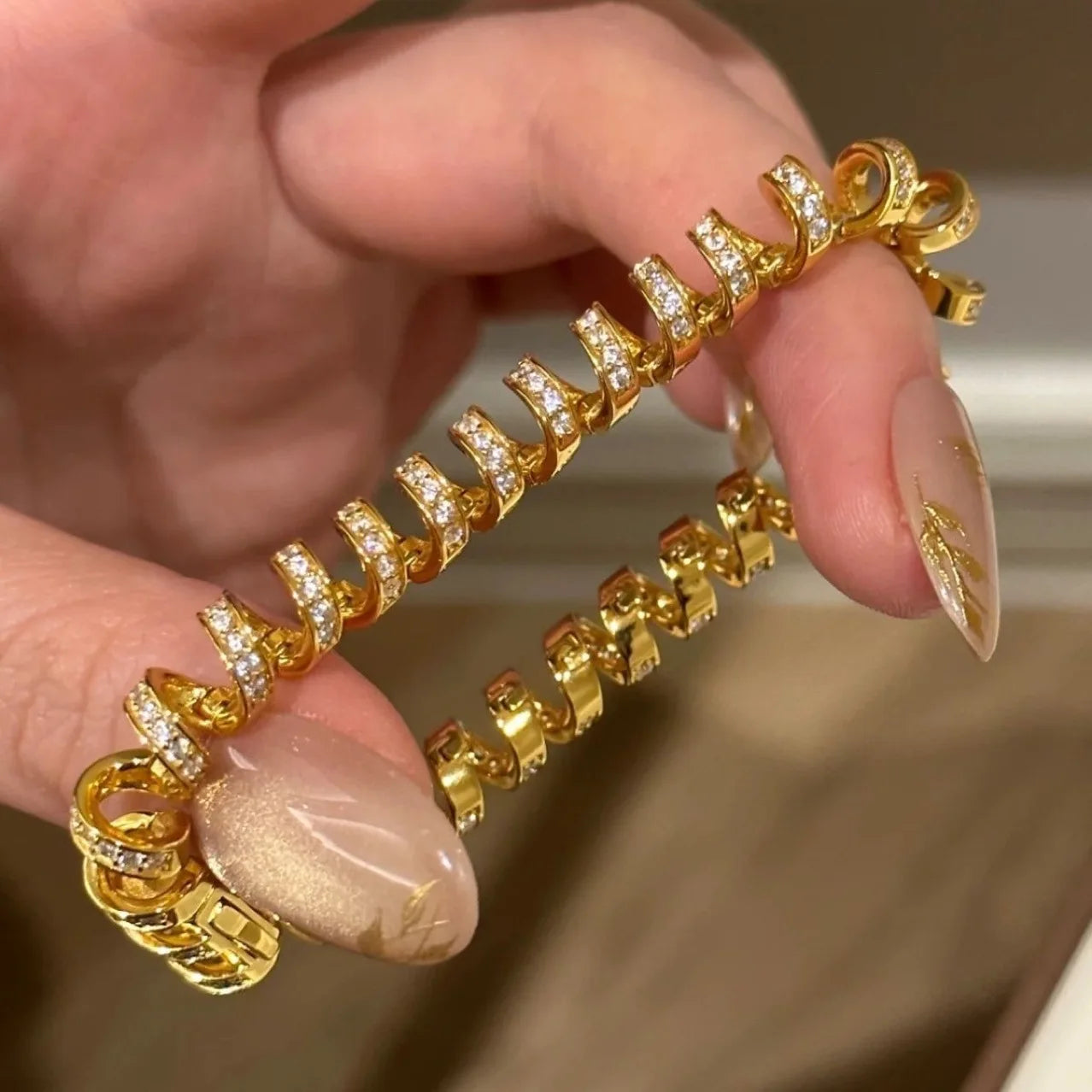 Luxury Diamond Studded Coiled Design Bangle Bracelet