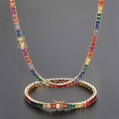 Iced Rainbow Colorful Tennis Necklace