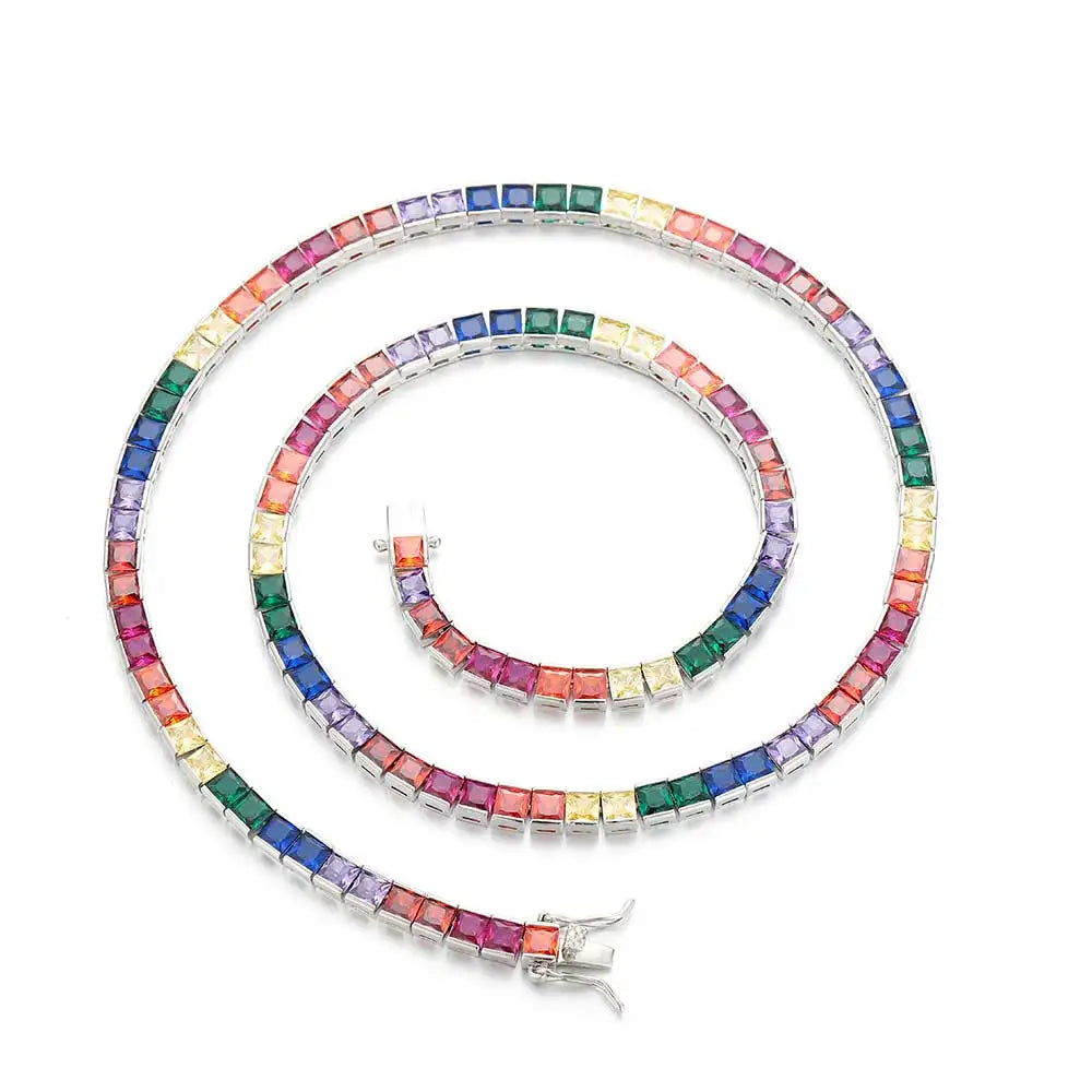 Iced Rainbow Colorful Tennis Necklace