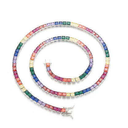 Iced Rainbow Colorful Tennis Necklace