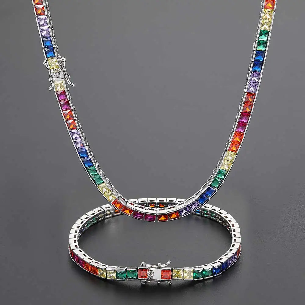 Iced Rainbow Colorful Tennis Necklace