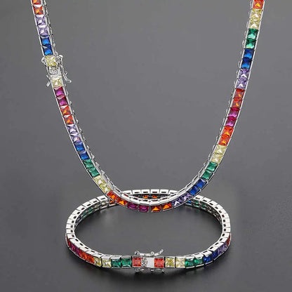 Iced Rainbow Colorful Tennis Necklace