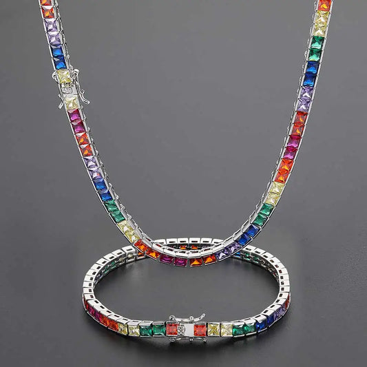 Iced Rainbow Colorful Tennis Necklace