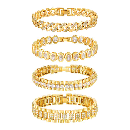 18Kt Gold-Plated- Chunky Cubic Zirconia Link Bracelets